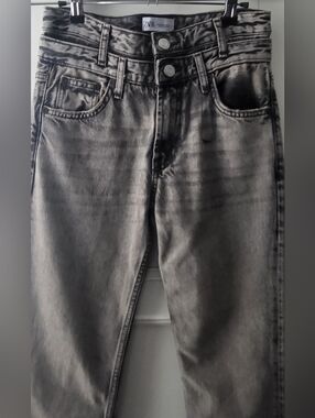 Zara Women Acid-Wash Black Double Waist Straight Leg Jeans - 0 NWOT